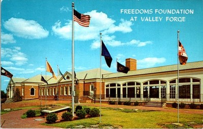 Freedoms Foundation Valley Forge PA c1960s Litho Postcard Flags & Garden