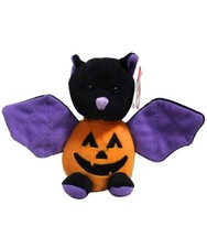 Ty Halloweenie Beanies - Batkin the Pumpkin Bat, MWMT Stuffed Animal Toy