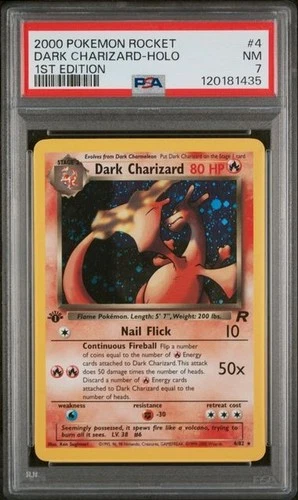 2000 Pokemon 1st Edition Team Rocket Dark Charizard Holo #4 PSA 7 FULL SWIRL