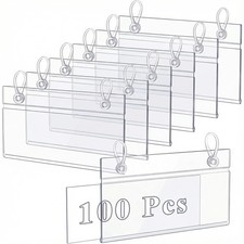 100 PCS 4x2.3 Inch Clear Plastic Wire Shelf Label Holders Price Tag Sign