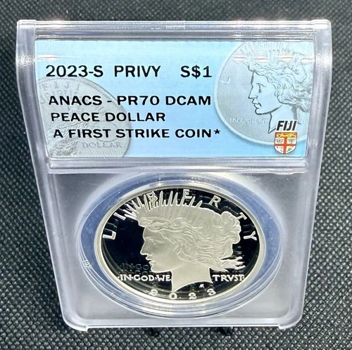 2023-S Privy Fiji Peace Dollar ANACS PR70 DCAM First Strike! 1 Oz .999 Silver!