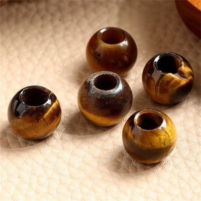 5Pcs 12mm hole :5mm Yellow Tiger Eye Gem Big Hole Make Diy Necklace Bracelet C13
