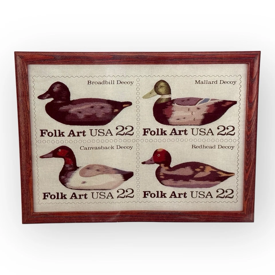 Nuevo de Lote Antiguo Elsa Williams Crewel Kit Arte Popular Pato Señuelo USPS 22¢ Sello 18x12 Foto 2 de 3