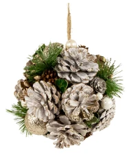 Holiday Lane Glittered Pine Needle+Pinecone Hanging Christmas Ball Ornament NWT