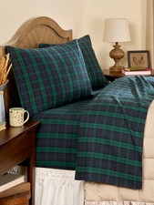 Yarn-Dyed Plaid Portuguese Cotton Flannel Sheet Set, Blackwatch Plaid