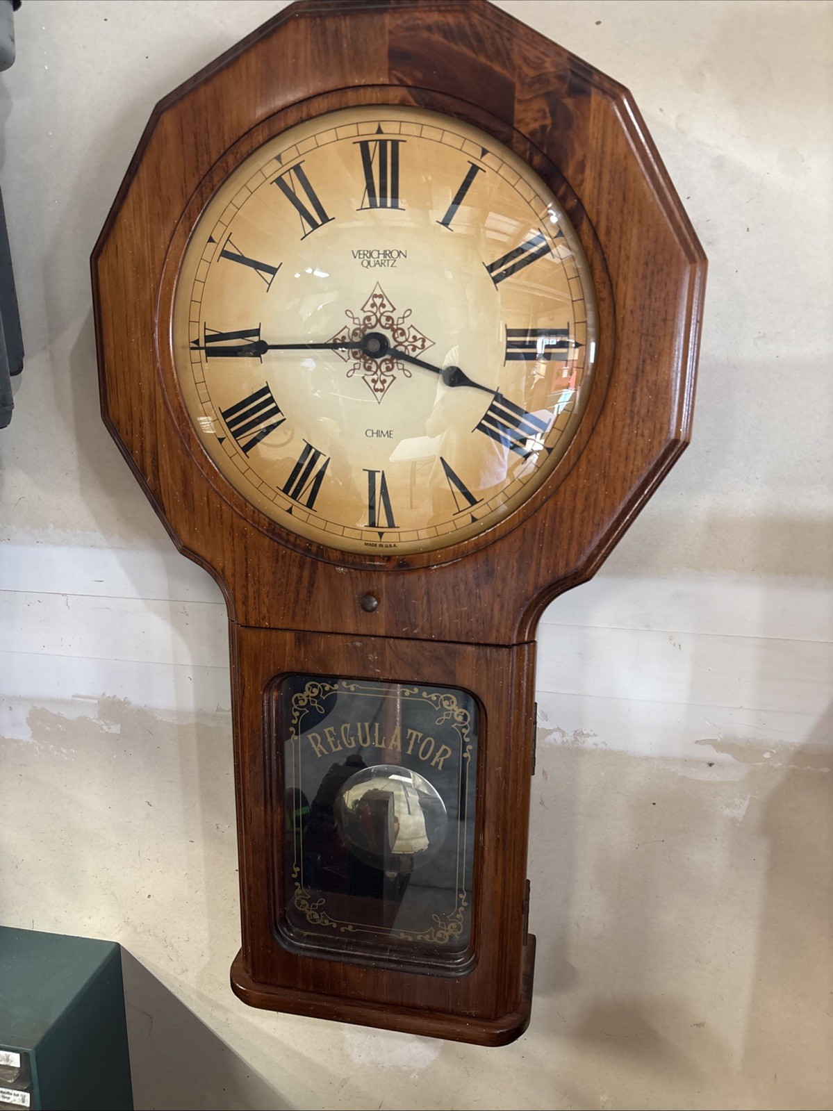 Verichron Quartz Regulator Chiming Chimes Wall Clock 26” X 15” Made In USA