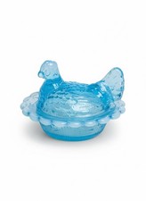 Hen on Nest Salt Cellar MINI 2" Glossy Opalescent Blue-unmarked