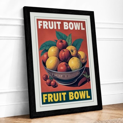 Obstschale Retro gerahmt Wandbild Kunstdruck Wohndeko fertig zum Aufhängen
