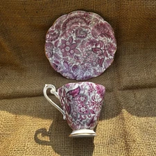 Royal Standard Pink White Paisley Teacup & Saucer Fine Bone China England VTG