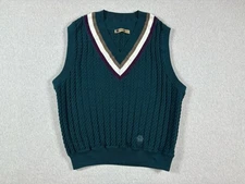 Cutter & Buck Golf Sweater Vest Mens M Cotton Cable Knit Preppy Green Stripes
