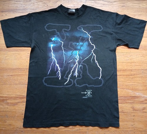 THE X-FILES 1994 Mens L Big X Lightning Fox Stanley Desantis Sci Fi TV RARE OOP