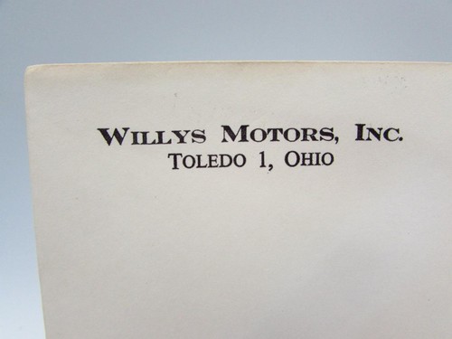 WILLYS MOTORS, INC. TOLEDO 1, OHIO VINTAGE MAILING ENVELOPE Jeep