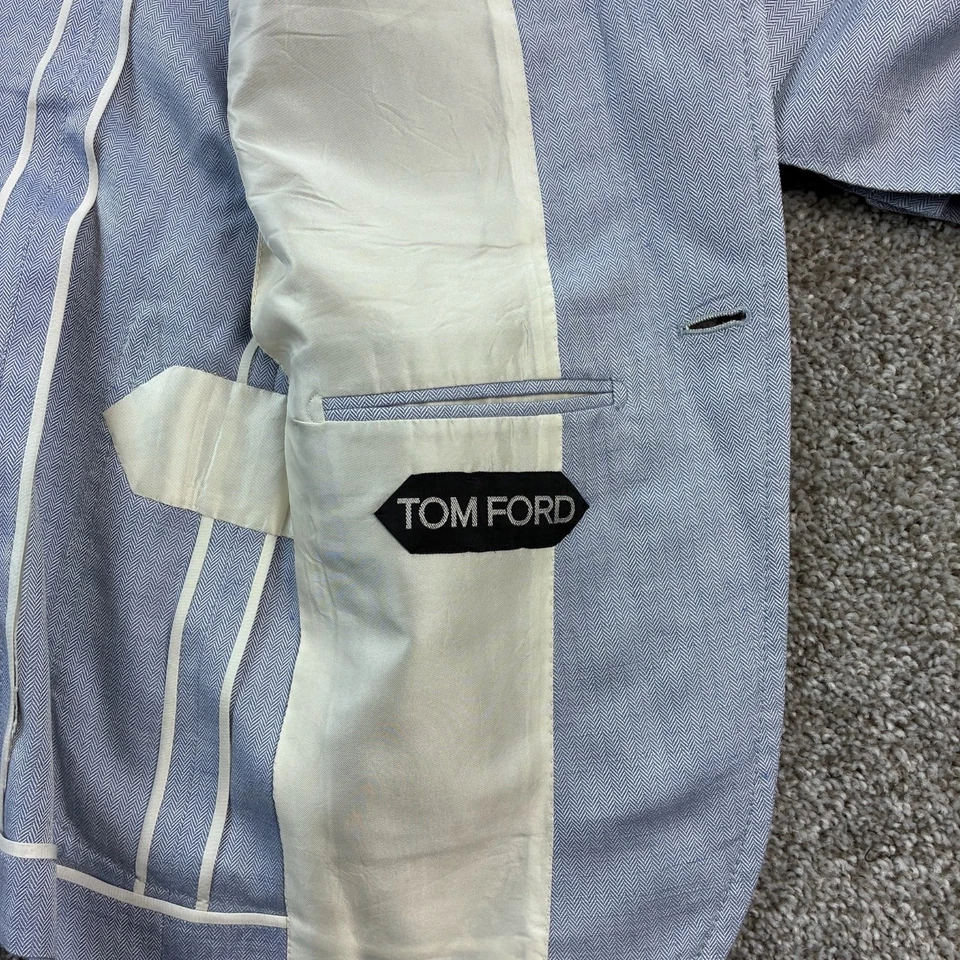 Abrigo Blazer Deportivo Tom Ford Para Hombre 50R Azul Espiga Morera Seda Tussah Lino Foto 4 de 4