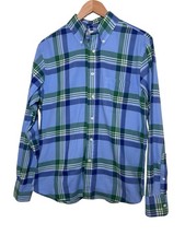 New England Shirt company men’s blue plaid button down flannel medium USA made