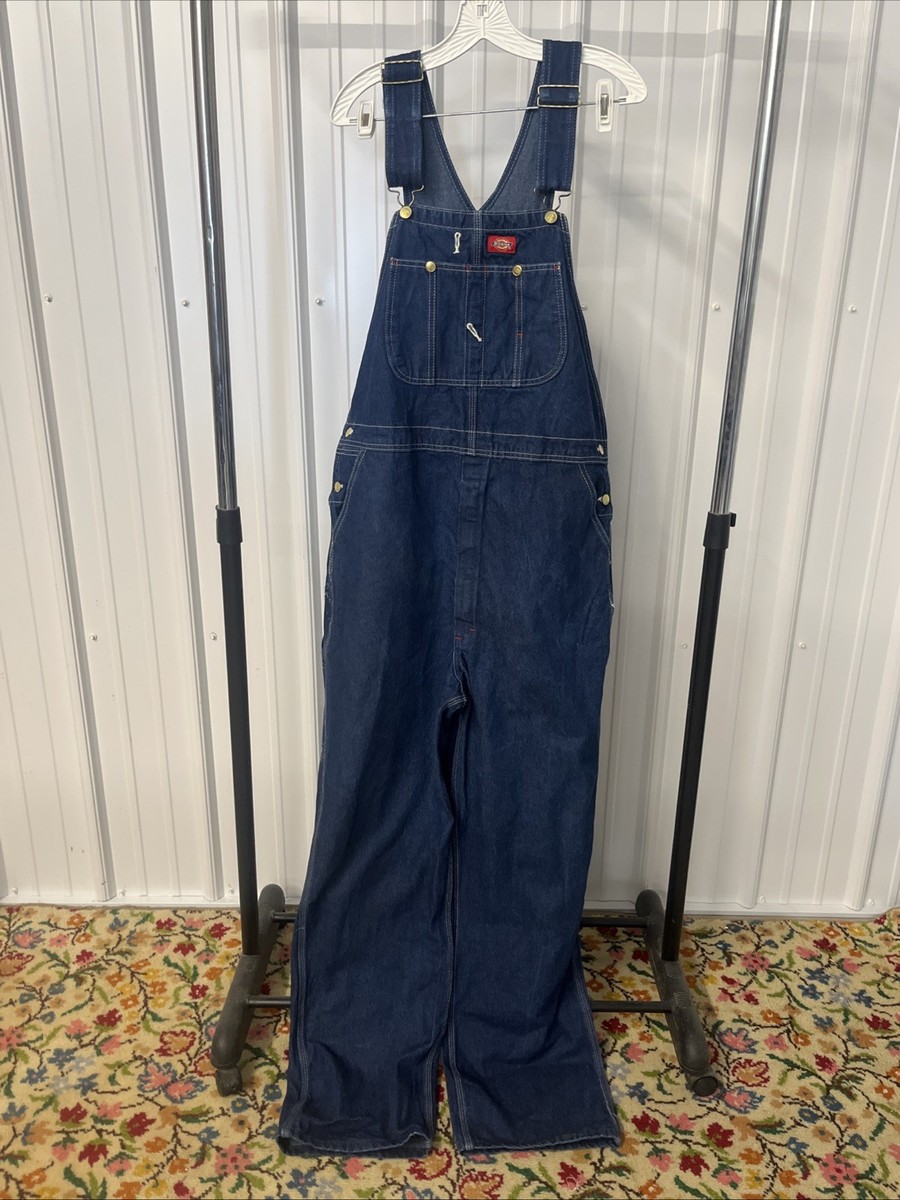 Dickies Overalls Men 38x34 Blue Bib Denim Workwear Carpenter Baggy