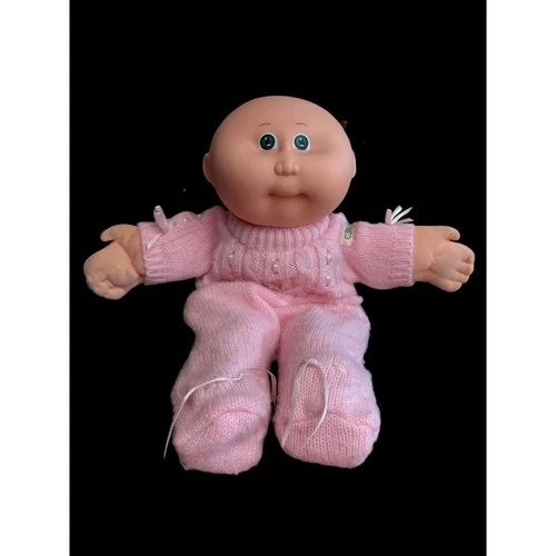 Vintage 1986 Cabbage Patch Kids Preemie Doll Pink Knit Outfit Green Eyes