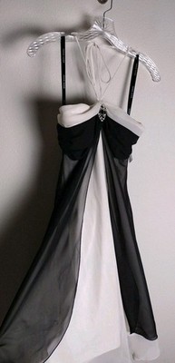 Bisou Bisou Elegant Black Cream Sheer Overlay Rhinestone Brooch Halter Dress 10