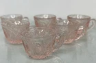 SET Of 6! VTG! Miniature Pink Depression Glass “Inverted Strawberry” TeaCups