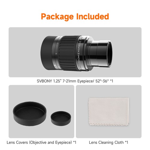 SVBONY SV135 1.25" 7-21mm Zoom Eyepiece 5-Element 3-Group 52°-36° Field of View - Picture 8 of 8
