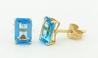 GENUINE 1.32 Cts BLUE TOPAZ STUD EARRINGS 14K GOLD - Free Certificate Appraisal — photo 4