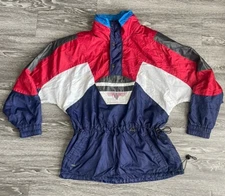 Vintage Tyrolia Skiwear Blue Red Half Zip Windbreaker Jacket Mens Large - Read