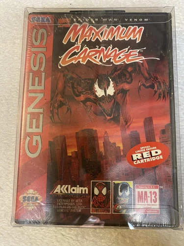 Maximum Carnage RARE RED CART (Sega Genesis, 1994) AUTHENTIC w/ CASE Sealed (M7)