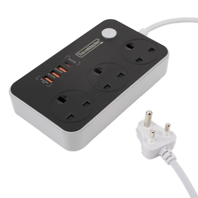 Reiseadapter UK Accra USB USBC 3 Buchsen 2m Verlängerungskabel Typ D 