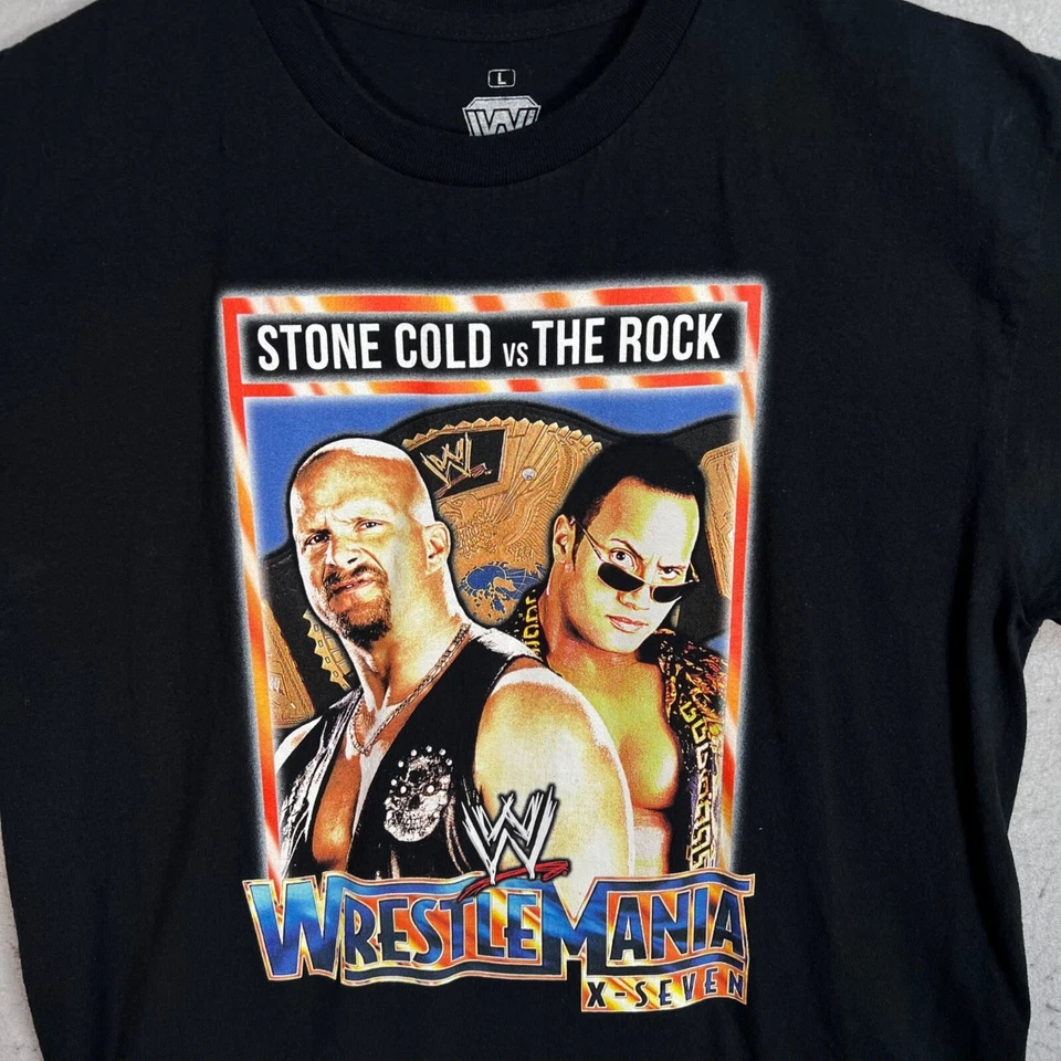 WWE WrestleMania X7 T-Shirt Stone Cold Vs The Rock T Shirt Adult Large Black Men - Image 4 of 4