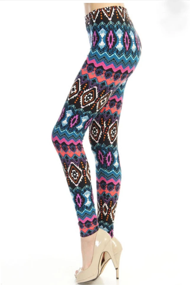 Leggings tribales navajos aztecas elásticos pantalones de salón juniors verde azulado ciruela negro OS Foto 2 de 4