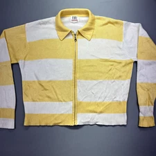 FIA Italia Sweater Women's L Handloomed White & Yellow Striped Full Zip Collared