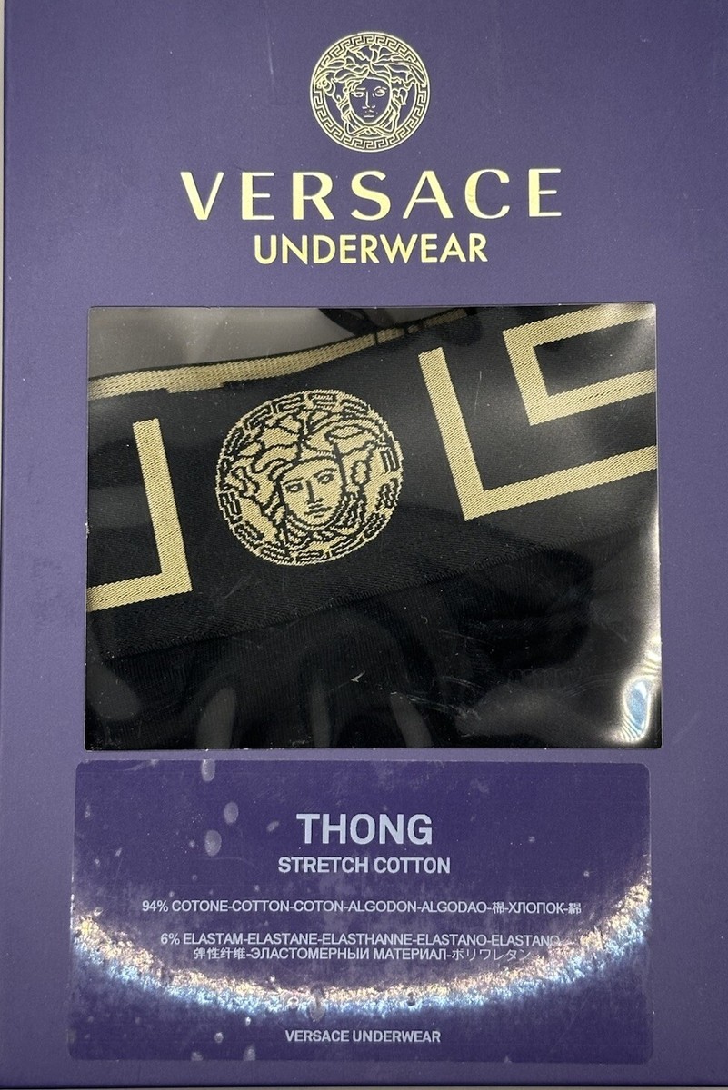 Versace Greca Iconic Thong Underwear Black Men's Size 6 (US