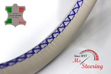 FOR VW T25 Camper Van 80-90 CREME LEATHER STEERING WHEEL COVER, ROYAL BLUE 2 STI