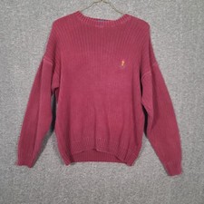 Chaps Ralph Lauren Sweater Mens Large Red Cotton Hand Framed Chunky Vintage