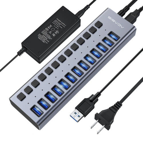 Concentrador USB alimentado por ACASIS Multi puertos USB 3.0 Concentrador de datos/carga Conmutador individual de 12 V - Imagen 16 de 18