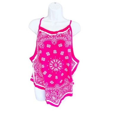 NWT Floral Print Pink& White Bandana Style Adjustable Halter Neck Top  SZ 2XL