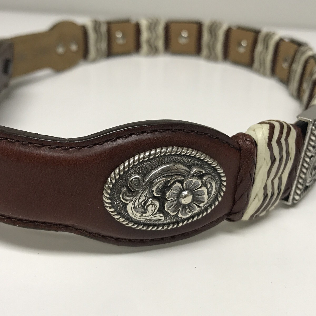 Vintage Tony Lama Womens Western Brown Leather Silver Concho Belt USA Size 28 Tony Lama Brown Concho Belts for Women for sale | eBay main image 3