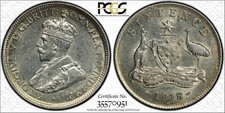 AUSTRALIA 1918 SIXPENCE  PCGS GRADED AU53 COIN .