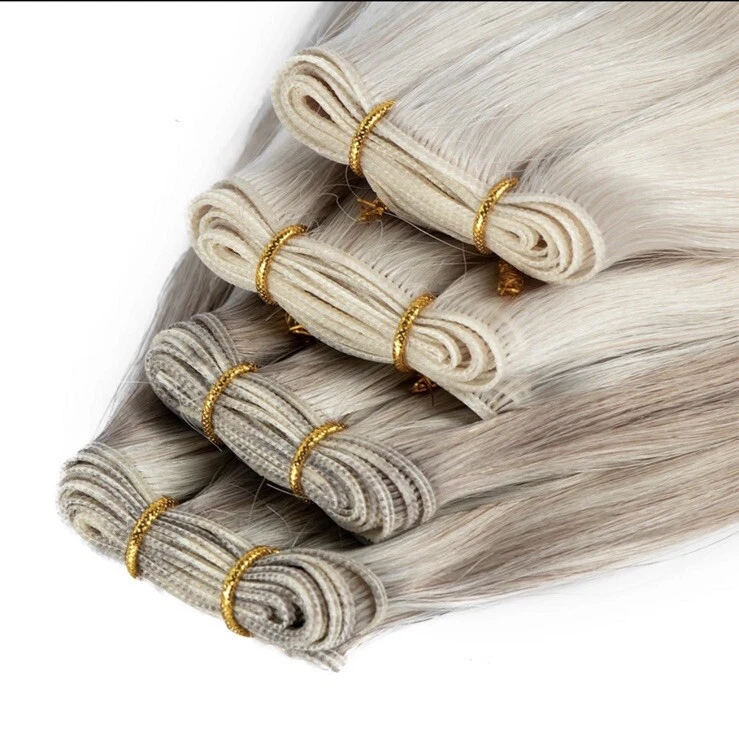 Extensiones de cabello humano 100 % ruso trama genio sin costuras trama atada a mano 100 g Foto 3 de 4