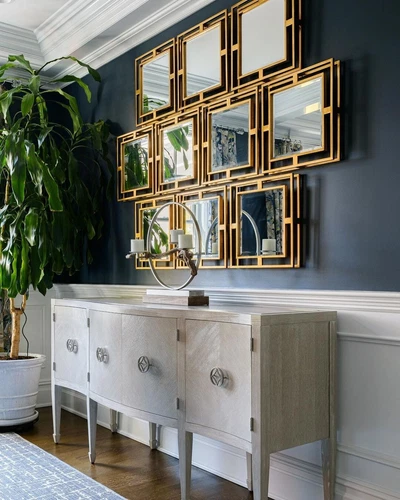 Contemporary Glam Mirror Square Set 2 Pair Gold Open Group Retro Wall Tile Luxe - Picture 2 of 9