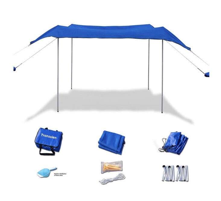 Tronssien Beach Tent Sun Shade Shelter w/ 4 Aluminum Pole Sand Shovel 10 x 10 FT