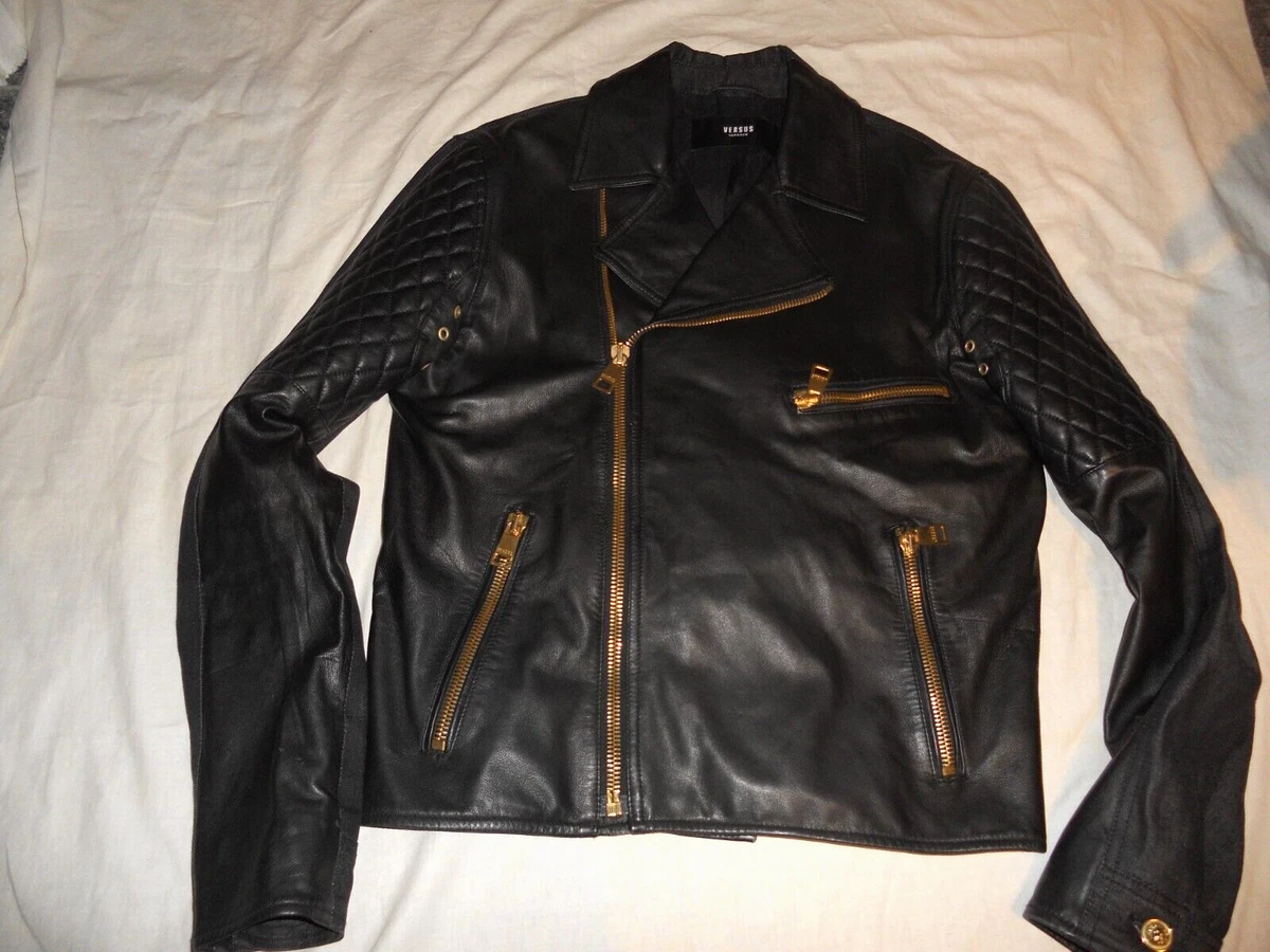 Versus Versace Soft Rich Nappa Leather with denim biker Jacket Sz