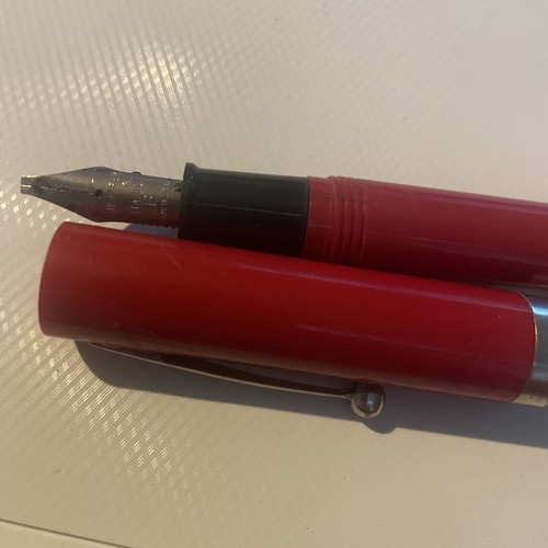 Scheaffer Fountain Pen Red Silver Vintage Italic B Nib Screw Lid - Picture 6 of 9