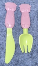 Kids Kitchen Pretend Play Toys Play 2 Utensils Pink  Green Bear Fork  Knife