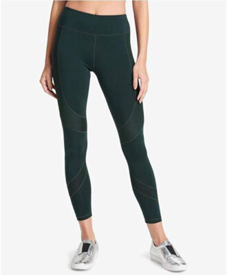 New DKNY Sport Womens Mesh-Insert Active Legging, Pine, X-Small