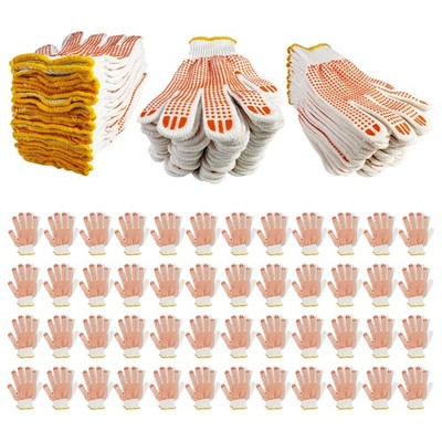 48 Pairs Cotton Grip Work Gloves Bulk Safety Protection Non-Slip PVC Rubber Dots
