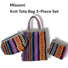 【3 Set】Missoni Borsa a Maglia Tote Bag Set 3 Pezzi Multicolore Modello Zigzag Stile Italia