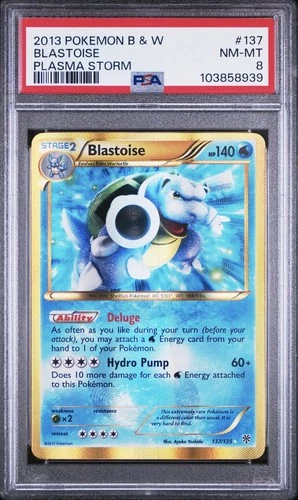 Blastoise Gold Secret Rare Card 137/135 Pokemon 2013 Plasma Storm PSA 8