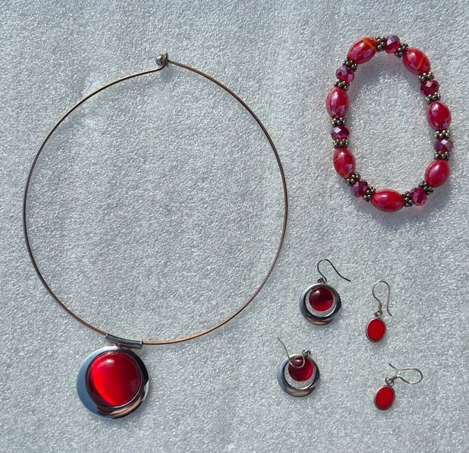 Modeschmuck Halsreif / Reifen‑Kette mit Cabochon‑Anhänger pass. Ohrstecker .... - Bild 1 von 4