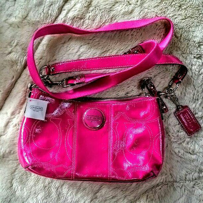 Coach Vintage Hamptons Signature Demi Schultertasche Soho Pink Lackleder 2-Wege