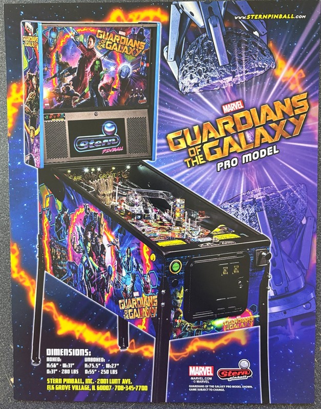 GUARDIANS OF THE GALAXY Pro Edition - Stern Pinball Flyer - 2017 - Box Ship